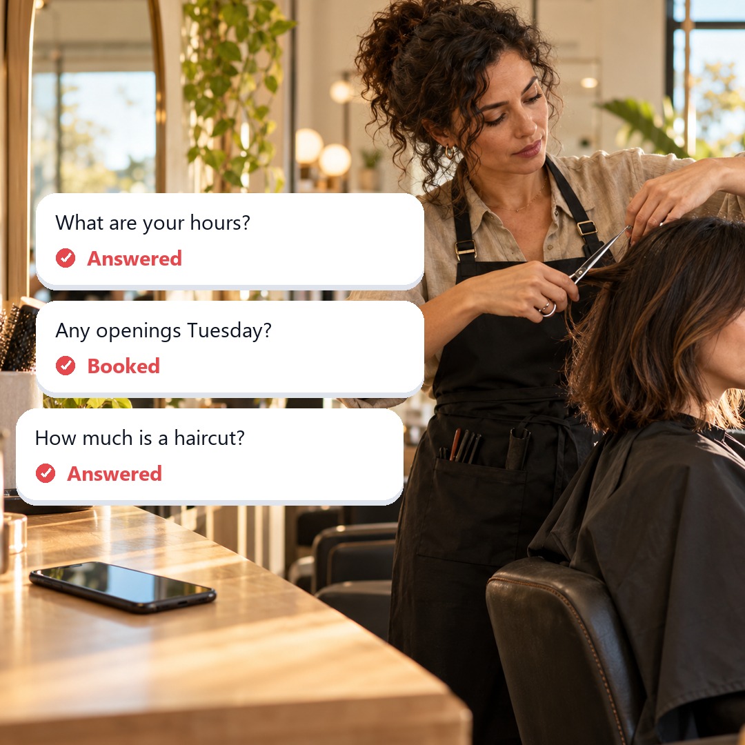 Square video ad for Stacks AI: missed messages in a busy salon answered by the assistant
